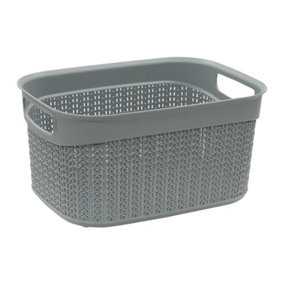 JVL Knit Design Loop Plastic Storage Basket, 9L, Grey