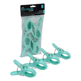 JVL Large Clamp Clip Beach Towel  Pegs, Pack of 4, Aqua