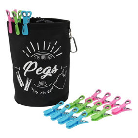 JVL Large Peg Bag with 144 Prism Clip Pegs with hooks
