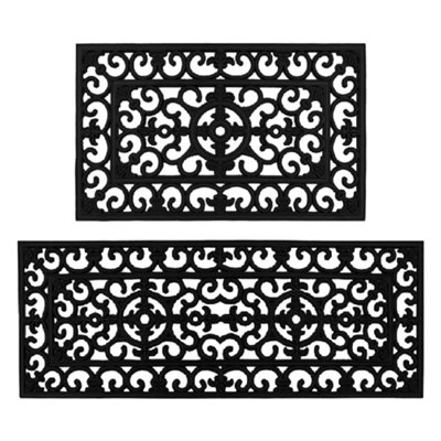 JVL Lexi Wrought Iron Effect Rubber Doormat and Patio Mat Set