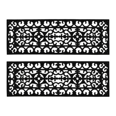 JVL Lexi Wrought Iron Effect Rubber Step mat, 25x75cm, Set of 2