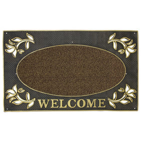 JVL Metallic Look Welcome Floral PVC Scraper Doormat 45x75cm Gold