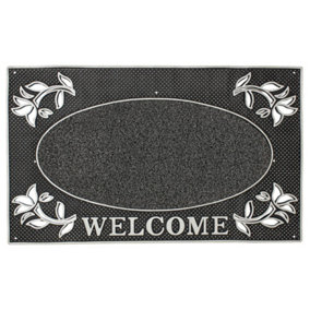JVL Metallic Look Welcome Floral PVC Scraper Doormat 45x75cm Silver