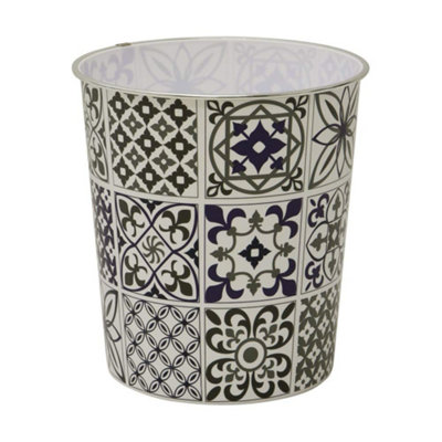 JVL Mosaic Navy Waste Paper Bin, 27cm x 25cm approx, Polypropylene, Small