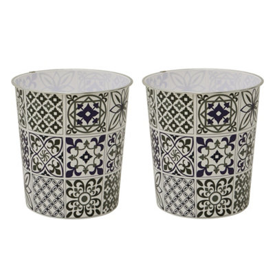 JVL Mosaic Navy Waste Paper Bin, 27x25cm, Set of 2