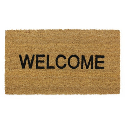 JVL Natural Coir Latex Backed Door Mat, Welcome, 33.5x60cm Brown