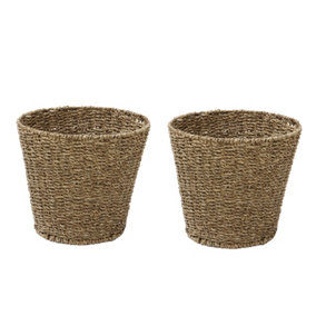 JVL Natural Round Seagrass Waste Paper Basket/Bin, 28x25cm