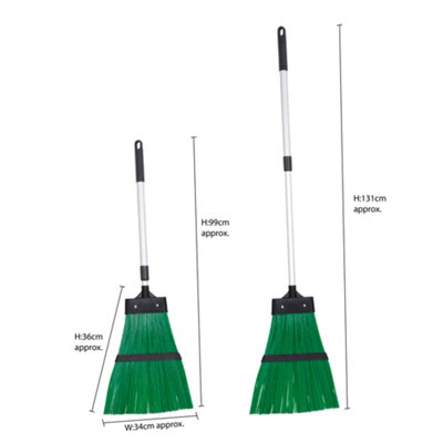 JVL Outdoor Garden Hard Bristled Broom Brush Rake with Extendable Handle, Green