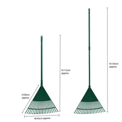 JVL Outdoor Garden Lawn Leaf Rake with Telescopic Handle, Green