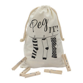 JVL Peg It, Peg Bag with Wooden Pegs, Pack of 100