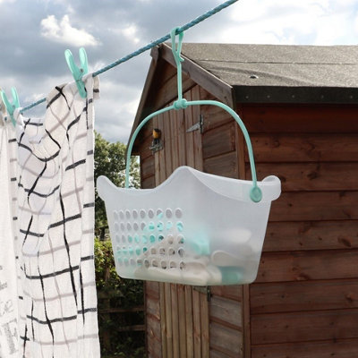JVL Plastic Hanging Peg Basket, Clear/Aqua DIY at B&Q