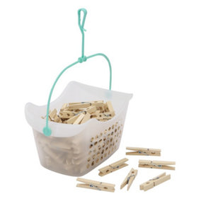 JVL Plastic Peg Basket with 102 Birch Wood Pegs