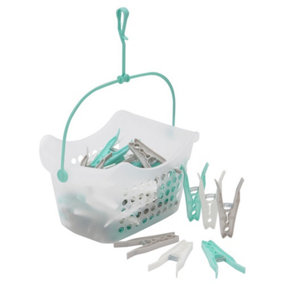 JVL Plastic Peg Basket with 48 Large Ultra Strong Plastic Pegs