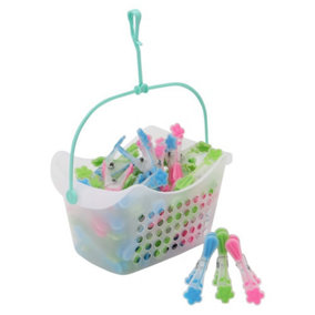 JVL Plastic Peg Basket with 72 Prism Soft Touch Flower Design Pegs