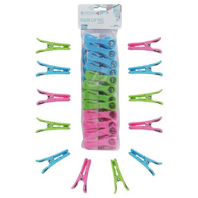 JVL Prism Plastic Clip Pegs with Hooks, Pack of 24