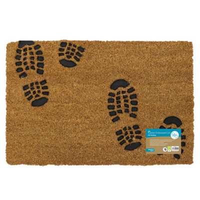 JVL Rubber Embossed PVC Backed Coir Doormat, 40x60cm, Foot Prints