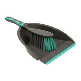 JVL Rubber Grip, Dustpan and Bristle Brush Set, Grey/Turquoise