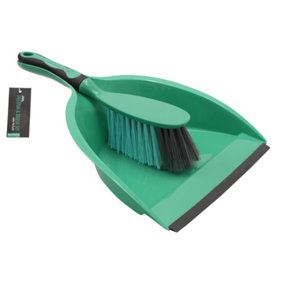 JVL Rubber Grip Dustpan and Bristle Brush Set, Turquoise/Grey