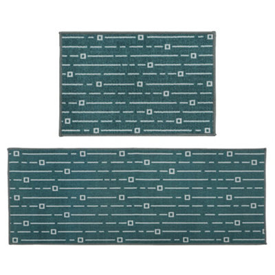 JVL Savio Mahcine Washable Doormat and Runner, Teal