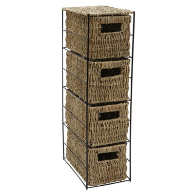 JVL Seagrass Basket 4 Drawer Tower Storage Unit with Metal Frame Home ...