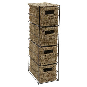 JVL Seagrass Basket 4 Drawer Tower Storage Unit with Metal Frame Home Office