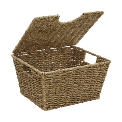 JVL Seagrass Set of 3 Rectangular Lidded Storage Storage Baskets