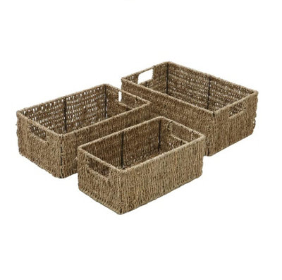 JVL Seagrass Set of 3 Rectangular Storage Baskets DIY at B&Q