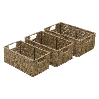 JVL Seagrass Set of 3 Rectangular Storage Baskets