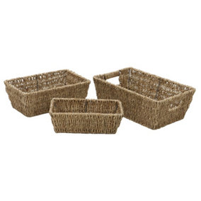 JVL Seagrass Set of 3 Rectangular Tapered Storage Baskets