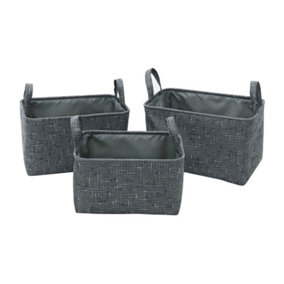 JVL Shadow Rectangular Fabric Storage Baskets with Handles, Set of 3