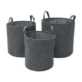 JVL Shadow Round Fabric Storage Baskets with Handles, Set of 3