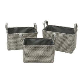 JVL Silva Rectangular Fabric Storage Baskets with Handles, Set of 3, Grey