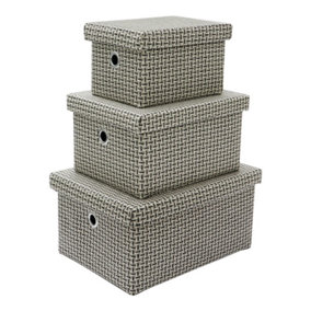 JVL Silva Rectangular Fabric Storage Baskets with Lids, Set of 3, Grey