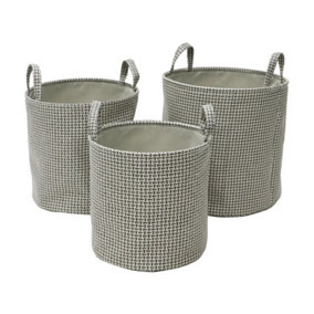 JVL Silva Round Fabric Storage Baskets, Set of 3, Grey