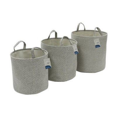 JVL Silva Round Fabric Storage Baskets, Set of 3, Grey