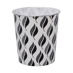 JVL Small Leaves Waste Paper Bin, Black and White