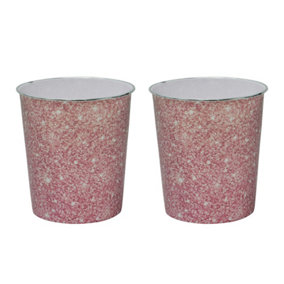 JVL Small Pink Sparkle Waste Paper Bins, 24.5cmx26.5cm, Set of 2