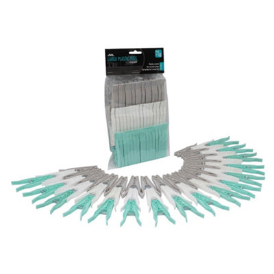 JVL Strong Hanging 36 Plastic Clothes Pegs W/ Clear Basket | Robert Dyas