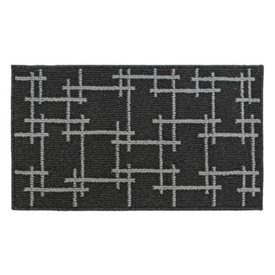 JVL Vector Machine Washable Latex Backed Doormat, 40x70cm, Black