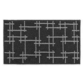 JVL Vector Machine Washable Latex Backed Doormat, 40x70cm, Black