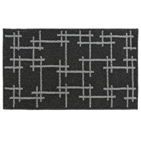 JVL Vector Machine Washable Latex Backed Doormat, 50x80cm, Black
