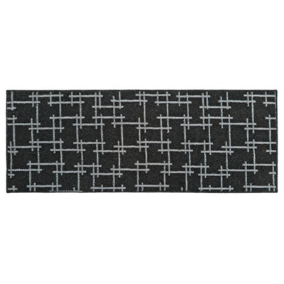 JVL Vector Machine Washable Latex Backed Runner Doormat, 57x150cm, Black