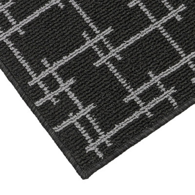 JVL Vector Machine Washable Latex Backed Runner Doormat, 57x150cm, Black