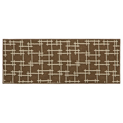 JVL Vector Machine Washable Latex Backed Runner Doormat, 57x150cm, Brown