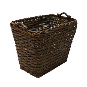JVL Vertical Weave Rectangle Log Basket with Wooden Handles, Medium, Brown