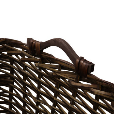 JVL Vertical Weave Rectangle Log Basket with Wooden Handles, Medium, Brown