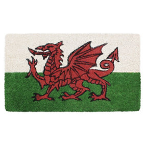JVL Wales Welcome Coir Coconut Door Mat, 30x60cm, Cymru Welsh Dragon