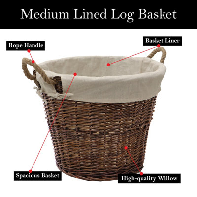 JVL Willow Antique Wash Log Basket With Rope Handles 46 X 57 X 47cm - View #7