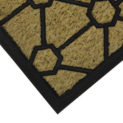 JVL Woven Coir Tuffscrape Doormat, 45x75cm, Geometric