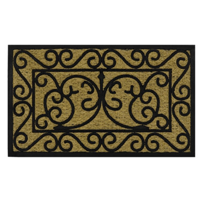 JVL Woven Coir Tuffscrape Doormat, 45x75cm, Scroll